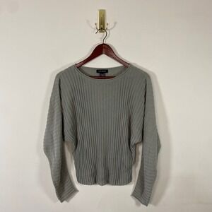 Club Monaco Sage Green Gray Sheer Ribbed Long Sleeve Shirt Dolman Sleeve Small